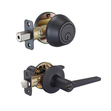 Ace Flat LEver Matte Black Entry Lever and Deadbolt Set KW1 1-3/4 in.
