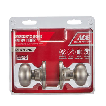 Ace Colonial Knob Satin Nickel Entry Door Knob KW1 1-3/4 in.
