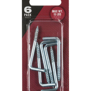 Ace Small Zinc-Plated Silver Steel 1.8125 in. L Square Bend Screw Hook 15 lb 6 pk