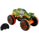 Rear view of the RC Rageasaur monster truck with its remote