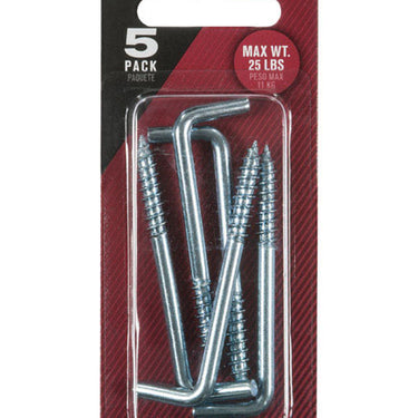 Ace Small Zinc-Plated Silver Steel 2.375 in. L Square Bend Screw Hook 25 lb 6 pk