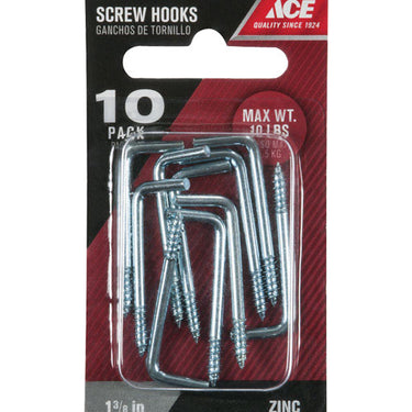Ace Small Zinc-Plated Silver Steel 1.375 in. L Square Bend Screw Hook 10 lb 10 pk