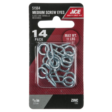 Ace 3/32 in. D X 7/8 in. L Zinc-Plated Steel Screw Eye 11 lb. cap. 14 pk