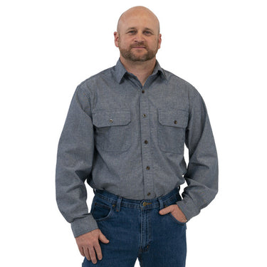 Key Chambray Long Sleeve Work Shirt (Blue) Size 3XL