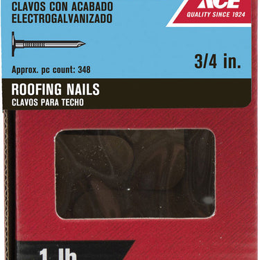 Ace 3/4 in. Roofing Electro-Galvanized Steel Nail Large Head 1 lb
