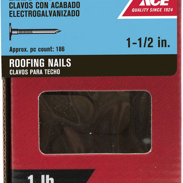 Ace 1-1/2 in. Roofing Electro-Galvanized Steel Nail Large Head 1 lb