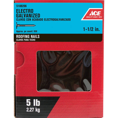 Ace 1-1/2 in. Roofing Electro-Galvanized Steel Nail Large Head 5 lb