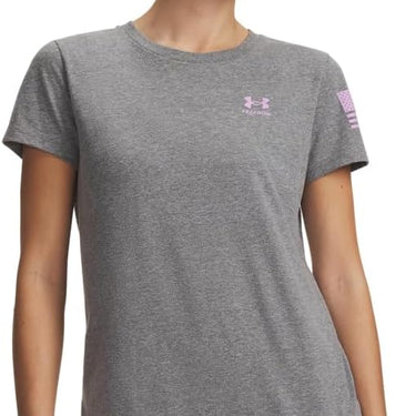 Under Armour Freedom Flag Women's T-Shirt (Castlerock Light Heather/Pink Trance) Size L