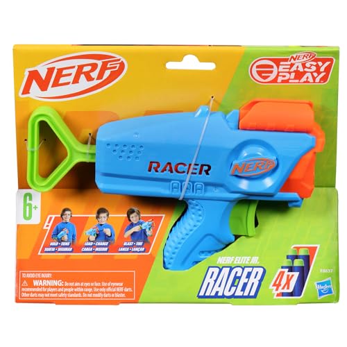 NERF Elite Junior Racer Easy Play Dart Blaster Outdoor Toys for 6 Year Old Boys & Girls & up