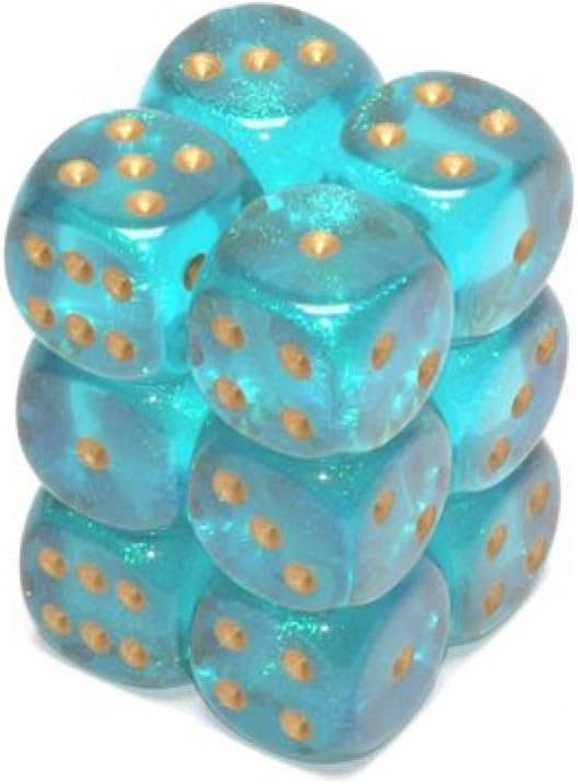 Chessex Borealis 16mm d6 Teal w/gold Dice Block (12 dice)