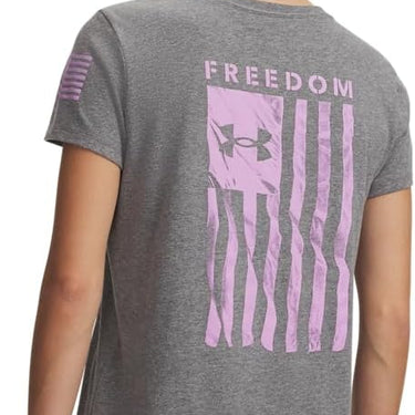 Under Armour Freedom Flag Women's T-Shirt (Castlerock Light Heather/Pink Trance) Size L