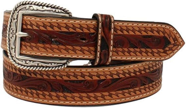 Ariat Western Belt Men's Zig Zag Floral Tooled 46 Tan