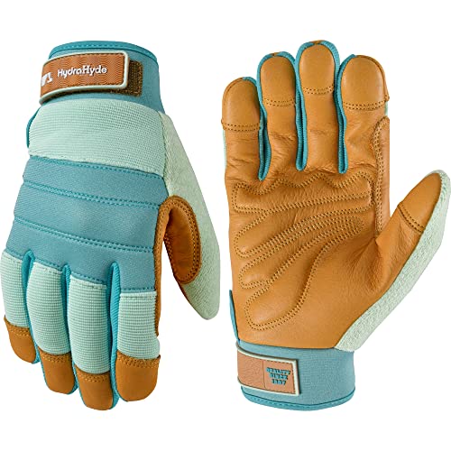 Wells Lamont Women's HydraHyde Water-Resistant Leather Palm Hybrid Work Gardening Gloves, Medium