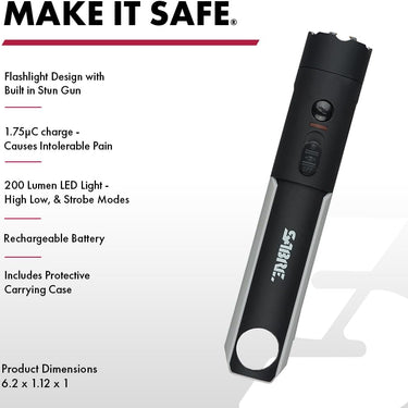 SABRE 2-in-1 Flashlight Design with Built-in Stun Gun