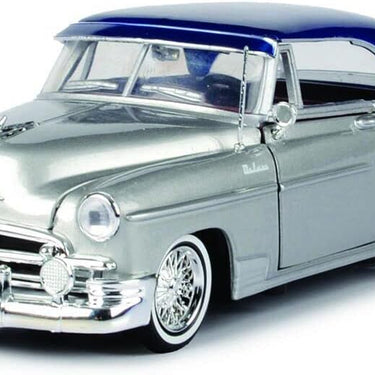 1950 Chevy Bel Air Lowrider Silver Metallic with Blue Metallic Top Get Low Series 1/24 Diecast Model Car