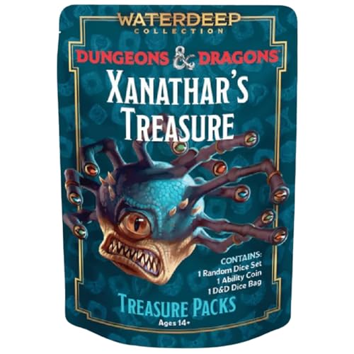 Dungeons & Dragons: Xanathar's Treasure Pack - Randomly Assorted Set W/ 7pc Dice, Metal Coin & Dice Bag - RPG, D&D Waterdeep Collection, Sirius Dice