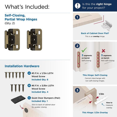 Amerock 1-1/2 in. W X 2-1/4 in. L Burnished Brass Steel Self-Closing Hinge 2 pk
