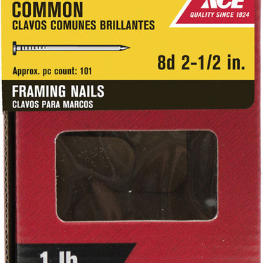 Ace 8D 2-1/2 in. Framing Bright Steel Nail Round Head 1 lb