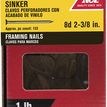 Ace 8D 2-3/8 in. Sinker Vinyl Steel Nail Checkered Head 1 lb
