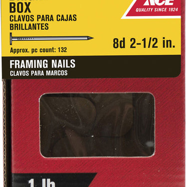 Ace 8D 2-1/2 in. Framing Bright Steel Nail Flat Head 1 lb