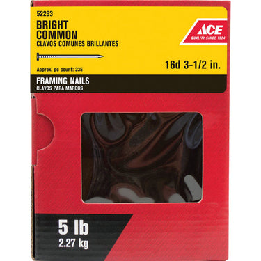 Ace 16D 3-1/2 in. Common Bright Steel Nail Round Head 5 lb