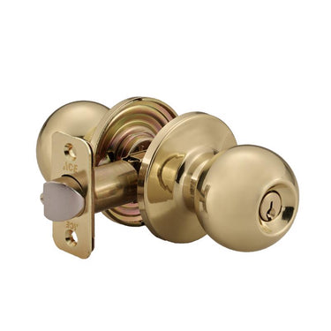 Ace Ball Knob Polished Brass Entry Door Knob KW1 1-3/4 in.