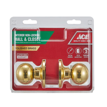 Ace Ball Knob Polished Brass Passage Door Knob