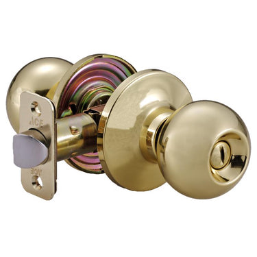 Ace Ball Knob Polished Brass Privacy Lockset 1-3/4 in.