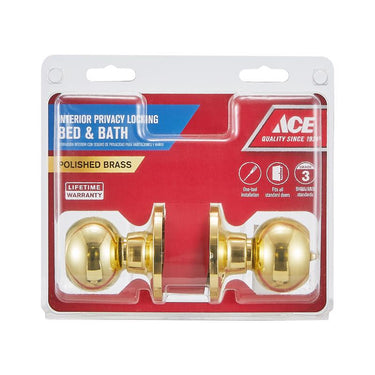 Ace Ball Knob Polished Brass Privacy Lockset 1-3/4 in.
