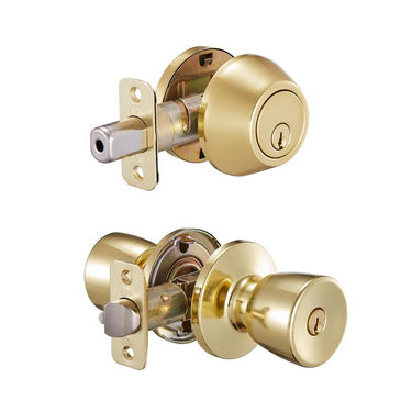 Ace Tulip Knob Polished Brass Deadbolt and Entry Door Knob KW1 1-3/4 in.
