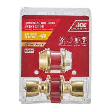 Ace Tulip Knob Polished Brass Deadbolt and Entry Door Knob KW1 1-3/4 in.