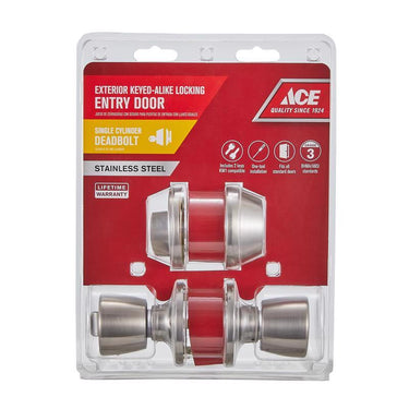 Ace Tulip Knob Satin Stainless Steel Deadbolt and Entry Door Knob KW1 1-3/4 in.
