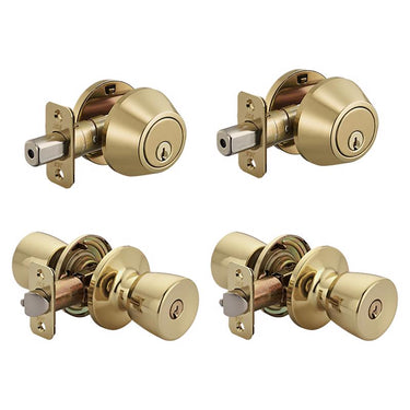 Ace Tulip knob Polished Brass Double Entry Door Kit KW1 1-3/4 in.