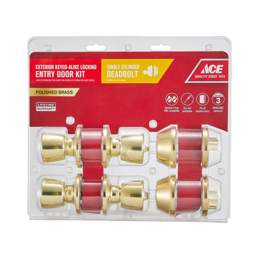 Ace Tulip knob Polished Brass Double Entry Door Kit KW1 1-3/4 in.