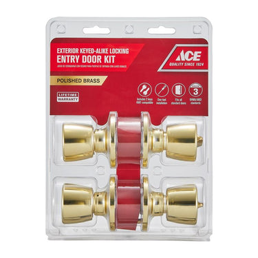 Ace Tulip Knob Polished Brass Entry Door Kit KW1 1-3/4 in.