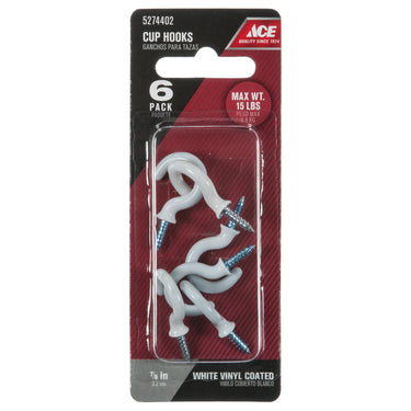 Ace Medium Steel 1.3125 in. L Coated Cup Hooks 15 lb 6 pk