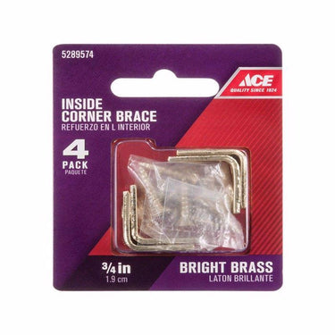 Ace 3/4 in. H X 1/2 in. W X 3/4 in. D Bright Brass Inside L Corner Brace