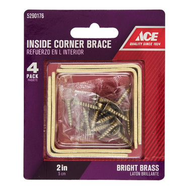 Ace 2 in. H X 3.75 in. W X 2 in. D Bright Brass Inside L Corner Brace
