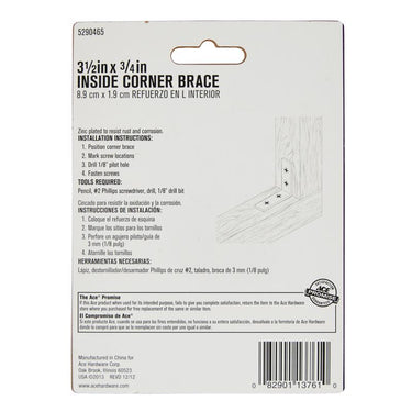 Ace 3-1/2 in. H X 4.75 in. W X 3-1/2 in. D Zinc Inside L Corner Brace