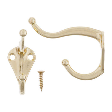 Ace 3 in. L Bright Brass Gold Brass Small Coat and Hat Hook 2 pk