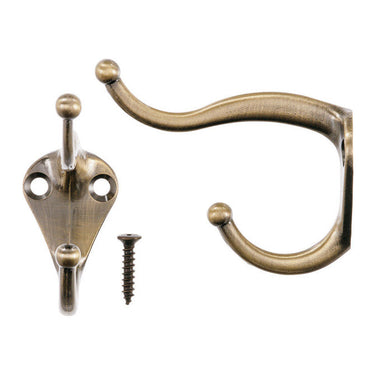 Ace 3 in. L Antique Brass Gold Brass Small Coat and Hat Hook 2 pk