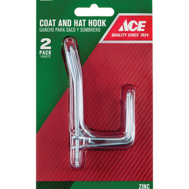 Ace 3-1/4 in. L Zinc-Plated Metal Medium Coat and Hat Garment Hook 35 lb. per Hook lb. cap. 2 pk