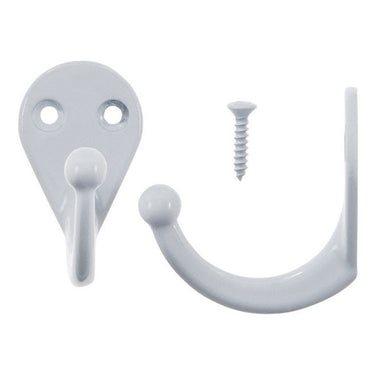 Ace 1-3/4 in. L White Metal Medium Single Garment Hook 2 pk