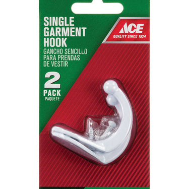 Ace 1-3/4 in. L White Metal Medium Single Garment Hook 2 pk