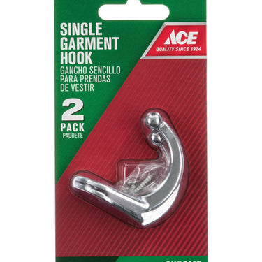 Ace 1-3/4 in. L Chrome Silver Metal Single Garment Hook 2 pk