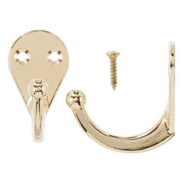 Ace 1-3/4 in. L Bright Brass Gold Brass Small Single Garment Hook 2 pk