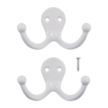 Ace 1-3/4 in. L Painted White Metal Small Double Garment Hook 2 pk