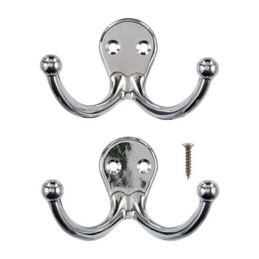 Ace 1-3/4 in. L Chrome Silver Metal Small Double Garment Hook 2 pk