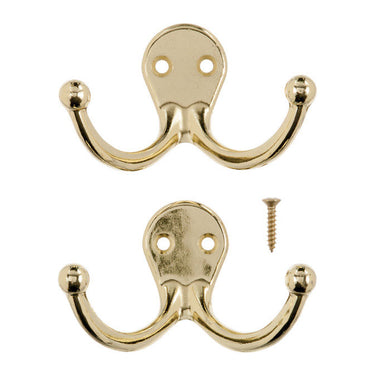 Ace 1-3/4 in. L Bright Brass Yellow Brass Small Double Garment Hook 2 pk
