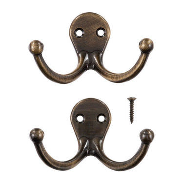 Ace 1-3/4 in. L Antique Brass Yellow Brass Small Double Garment Hook 2 pk